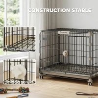 PawHut Cage pour Chien Pliable, Plateau Amovible, Roues avec Freins, Toit Ouvrant, Porte de Nourrissage, 60,5x45,5x54,5cm, Noir(m-5)