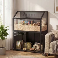 PawHut Cage Hamster 2-en-1 avec Armoire de Rangement pour Rongeur Hamster Syrien et Souris Acier et Acrylique Noir(m-2)