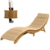 Outsunny Chaise longue pliante résistante aux intempéries en bois avec rembourrage appuie-tête poignée de transport 183 x 54 x 63 cm, Beige(m-1)
