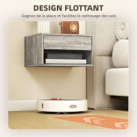 HOMCOM Lot de 2 tables de chevet murales, tables de nuit, tiroir, compartiment ouvert, plateau, 37 x 32 x 21 cm, gris(m-5)