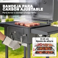 Outsunny Barbacoa de Carbón Portátil con Bandeja y Ventilación Ajustable Gran Parrilla Estantes Laterales Termómetro y Ruedas(m-5)