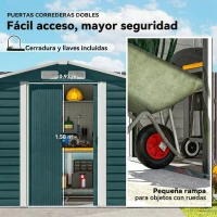 Outsunny Cobertizo Metálico para Jardín 213x120x166/194 cm con Base Refuerzo Puertas Correderas y Ventilaciones Verde Oscuro(m-6)
