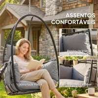 Outsunny Cadeira Suspensa Tipo Ovo com Suporte Cesto Dobrável Apoio de Cabeça Almofada Bolso Lateral Capacidade 120 kg Cinzento Escuro(m-6)