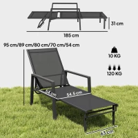 Outsunny Sun Loungers Set of 2 Retractable Footrest 5-Position Adjustable Steel Frame for Beach, Porch, Patio, Camping, Black(m-3)