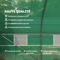 Outsunny Serre de jardin tunnel grande taille avec bâche PE cadre en acier porte enroulable et 12 fenêtres 8 x 3 x 2 m vert(m-4)