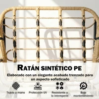 Outsunny Conjunto de Jardín Exterior de 3 Piezas de Ratán PE 2 Sillas con Cojines Suaves y Mesa de Vidrio Templado Caqui(m-6)