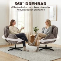 HOMCOM Moderner Wingback-Sessel, Samt-Armlehnsessel mit Vier-Sterne-Basis, S-Federn, 360° Drehfunktion, Grau(m-7)