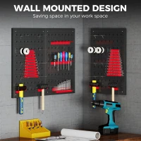 HOMCOM Lagersystem Wandregal 60 x 40 cm, 28 stck. Schüttenregal mit Haken Ablagefächern, Werkstattregal, Schwarz+Rot(m-6)