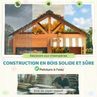 AIYAPLAY Cabane enfant extérieur en bois, maison enfant extérieur/intérieur avec cuisine de jeu, fenêtres, porte et banc, marron(m-5)