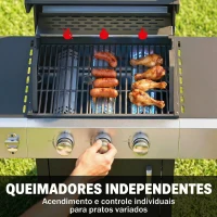 Outsunny Barbecue a Gás com 3 Queimadores 8,1 kW Termómetro Grelhas Mesas Laterais Armário e Rodas 109x50x109 cm Preto(m-5)