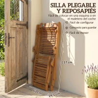 Outsunny Tumbona Silla Plegable de Madera con Reposapiés Desmontable y Cojín con Reposacabezas Carga 160 kg 158x61x70 cm Beige(m-6)