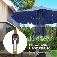 Outsunny Double Sided Garden Parasol with Base Included & 48 Solar LED Lights Patio Umbrella Crank Handle 4.6m Dark Blue(m-6)