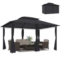 Outsunny Cenador para Jardín 3x4 m Pabellón de Jardín Gazebo con Doble Techo 6 Paredes Laterales Estructura Metálica Gris(m-10)