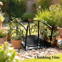 Outsunny Puente de Jardín Metálico 1,2 m Puente Decorativo para Estanques con Barandillas de Seguridad y Diseño de Hojas Negro(m-5)