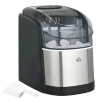 HOMCOM Macchina del Ghiaccio Autopulente da 9 Cubetti in 6-12 Minuti, in PP e Acciaio Inox, 24.2x35.3x33 cm, Nera(m-1)