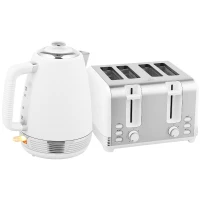 HOMCOM Stainless Steel Panel Kettle and Toaster Set - White(m-1)