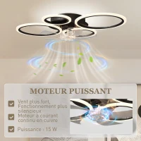 HOMCOM Ventilateur de plafond avec lumière et télécommande, plafonnier ventilateur 77 cm avec 6 vitesses, noir(m-6)