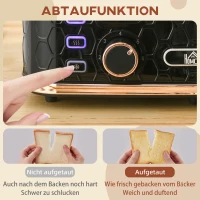 HOMCOM 4-Scheiben-Toaster mit 7 Bräunungsstufen, High-Lift, Aufwärmen/Auftauen/Abbrechen, 1860W, Schwarz mit Wabenstruktur(m-5)