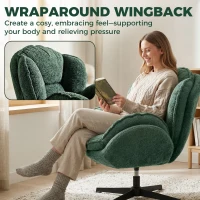 HOMCOM Modern Wingback Accent Chair, Velvet Armchair with Four-Star Base, S-Springs, Swivel, Dark Green(m-4)