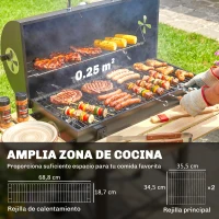 Outsunny Barbacoa de Carbón Portátil Móvil con Estantes Plegables Termómetro Tapa Ventilaciones Ajustables 109x71x98 cm Negro(m-6)