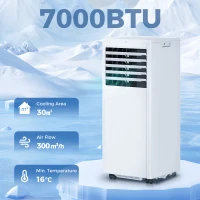 HOMCOM Przenośny klimatyzator 7000 BTU, 4-w-1 z funkcją chłodzenia, osuszania, wentylacji i trybem nocnym(m-4)