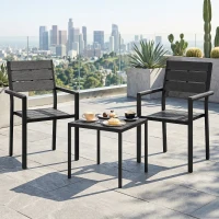 Outsunny Set bistro de grădină 3 piese masă bistro cu 2 scaune, design lamele, aspect lemn, blat HDPE rezistent la rugină(m-2)