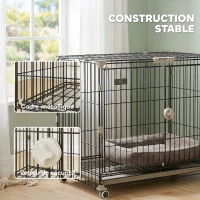 PawHut Cage pour Chien Pliable, Plateau Amovible, Roues avec Freins, Toit Ouvrant, Porte de Nourrissage, 75,5x46x64,5cm, Noir(m-5)