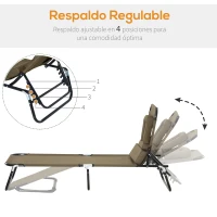 Outsunny Tumbona Plegable con Respaldo Regulable 4 Posiciones con Orificio de Lectura Almohada Tela Oxford 190x56x28 cm Marrón(m-4)