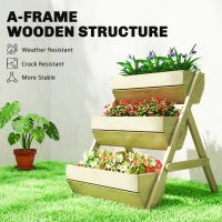 Outsunny 3 Tier Raised Garden Bed Wooden Elevated Planter Box Kit, 66L for Flower, Vegetable, Herb, 65x75x78cm, Green(m-6)