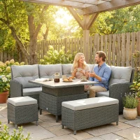 Outsunny 6 Pieces Outdoor PE Rattan Garden Furniture, Patio Wicker Sectional Conversation Corner Sofa(m-8)