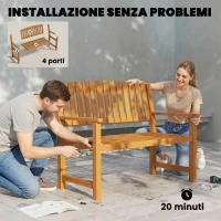 Outsunny Panchina da Giardino 2 Persone, Legno Acacia FSC, Seduta e Schienale a Doghe, Naturale(m-8)