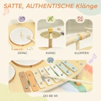 AIYAPLAY Kinder Schlagzeug 4-in-1 Montessori Musikinstrumente Set mit Trommeln Xylophon Schlagwerk für Kinder ab 2 Jahre(m-6)
