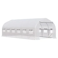 Outsunny Estufa Tipo Túnel 6x3x2m Estufa de Jardim com Porta e 12 Janelas Enroláveis de Polietileno e Aço Galvanizado para Cultivos de Plantas Flores Branco(m-1)