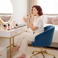 HOMCOM Silla de Oficina con Ruedas de Terciopelo con Respaldo Acolchado Altura Ajustable Espuma Alta Resiliencia Azul(m-8)