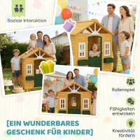 AIYAPLAY Kinderspielhaus Holz Spielhaus Outdoor mit Tür 3 Fenster 2 Blumenkästen für 3-8 Jahre Kinder 134,5 x 97 x 150 cm Braun(m-8)