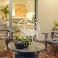 Outsunny Chaise Suspendue Fauteuil suspendu intérieur extérieur Chaise hamac de Voyage Portable Ø 80 x 42H m macramé Coton Polyester Beige(m-10)