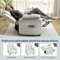 HOMCOM Poltrona Reclinabile 150° Effetto Velluto con Poggiapiedi, Telecomando e Tasca Laterale, 96x90x103 cm, Beige(m-4)