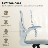 HOMCOM Chaise bureau ergonomique, fauteuil de bureau maille, dossier rabattable, accoudoirs relevables, 73x62x101-111cm, gris(m-4)