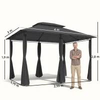 Outsunny Cenador para Jardín 3x4 m Pabellón de Jardín Gazebo con Doble Techo 6 Paredes Laterales Estructura Metálica Gris(m-3)