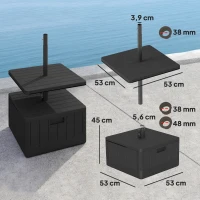 Outsunny Base para Sombrilla Exterior 3 en 1 Mesa Auxiliar Ajustable Macetero Soporte de Parasol Rellenable Arena 80 kg Negro(m-3)