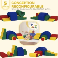 AIYAPLAY Parcours motricité bébé jouets d'escalade modulable 5 briques géantes en mousse 181 x 39 x 44 cm multicolore(m-4)