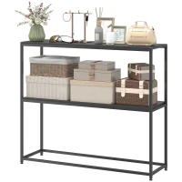 HOMCOM Mesa Consola en Acero 2 Estantes Diseño Moderno para Salón Entrada Pasillo 100 x 30 x 87 cm Negro(m-8)