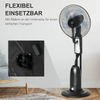 Homcom Statiefventilator met waterverstuiver ventilator afstandsbediening 3 standen metaal(m-7)