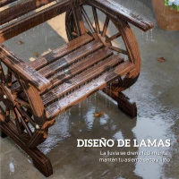 Outsunny Silla de Jardín de Madera con Brazos de Rueda de Carreta Asiento Ancho con Listones y Respaldo Inclinado Carbonizado(m-7)