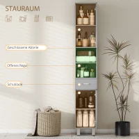 kleankin Badezimmerschrank, Badkommode, mit Regalen und Schublade, verstellbar, Grau(m-4)