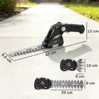 Outsunny 2-in-1 Elektrischer Hecken & Strauchschere mit 2 x 7,2V Wiederaufladbaren 2,0 Ah Akku, 2 Austauschbaren Klingen Schwarz(m-3)