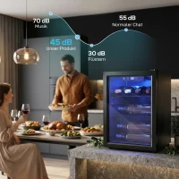 HOMCOM Weinkühler für 16 Flaschen, 48 L Kapazität, 4–16°C, Unterbau Kühlschrank für Getränke und Bier, mit Glastür, LED-Licht(m-7)