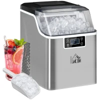 HOMCOM Macchina Ghiaccio 20kg in 24 Ore, 24 Cubetti in 14-18 Minuti con Paletta, Dimensione Regolabile, Serbatoio 3.2L e Sistema Autopulente, Argento(m-11)