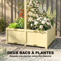 Outsunny Jardinière avec Treillis Carré Potager Bois Pliable Double Bac à Fleurs pour Plantes Grimpantes 73 x 70 x 170 cm Naturel(m-4)