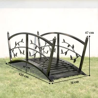 Outsunny Ponte de Jardim Metálica 1,2 m Ponte Decorativa para Lagos com Corrimãos de Segurança e Design de Folhas Preto(m-3)